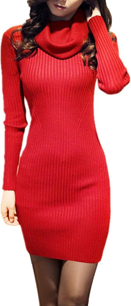 v28 Sweater Dress for Women Ribbed Knit Fitted midi Sexy Fall Winter Bodycon Cowl Neck Dresses | Amazon (US)