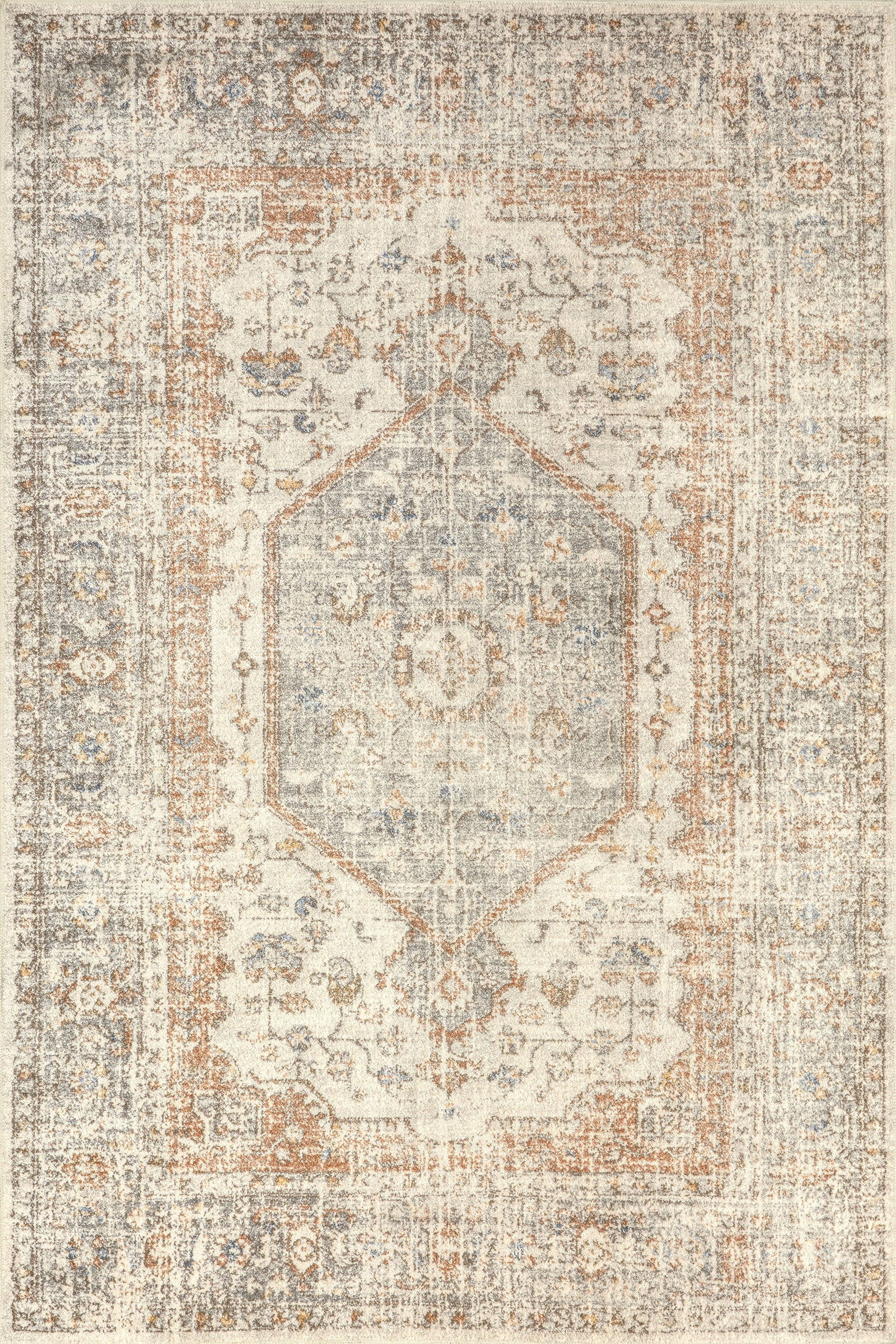 Vintage Medallion Washable Rug | Light Grey | Rugs USA