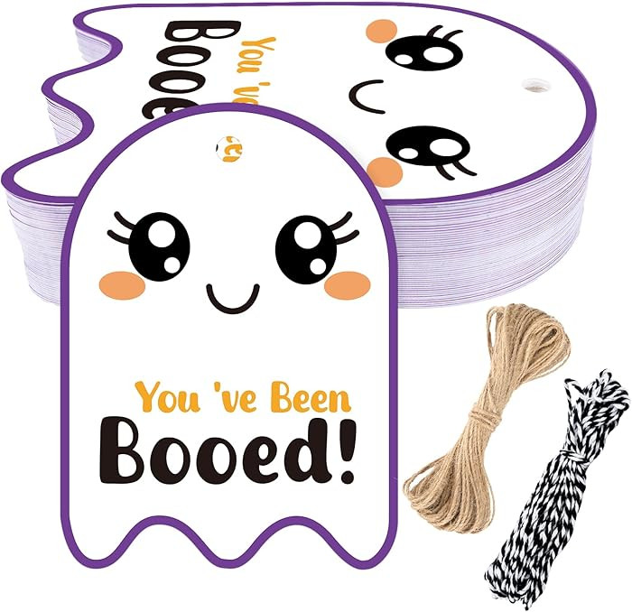 G2PLUS Halloween Tags with String - 50 Pcs Ghost Paper Gift Tags, You've Been Booed Tag for Trick... | Amazon (US)