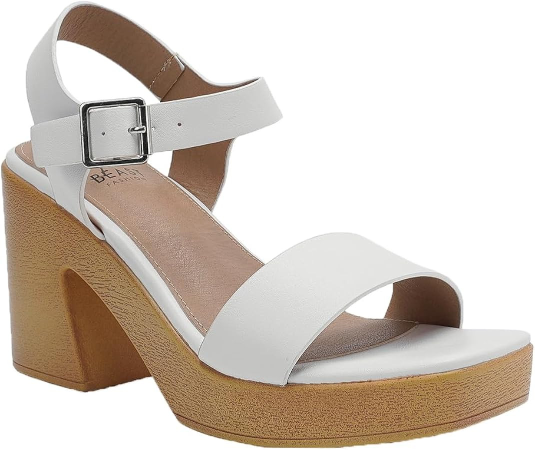 Women's Chunky Platform Heel Sandals Ankle Strap Block Heel Sandals Slip-on Sandals Open Toe Beac... | Amazon (US)