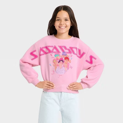 Girls' KPop Demon Hunters 'Saja Boys' Graphic Pullover Sweatshirt - Light Pink XS | Target