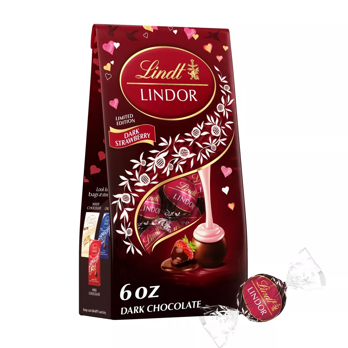 Lindor Valentine's Strawberry Dark Chocolate Truffles - 6oz | Target