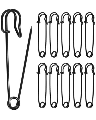 QUJUFIND 10 Pack 4 inch Stainless Steel Large Safety Pins, for Clothes Leather Canvas Blankets Crafts Skirts Kilts, Extra Large Heavy Duty Safety Pins - Black | Amazon (US)