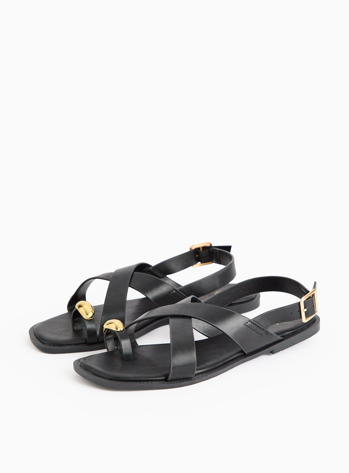 Black Strappy Sandals With Metal Embellishment | Tu Clothing