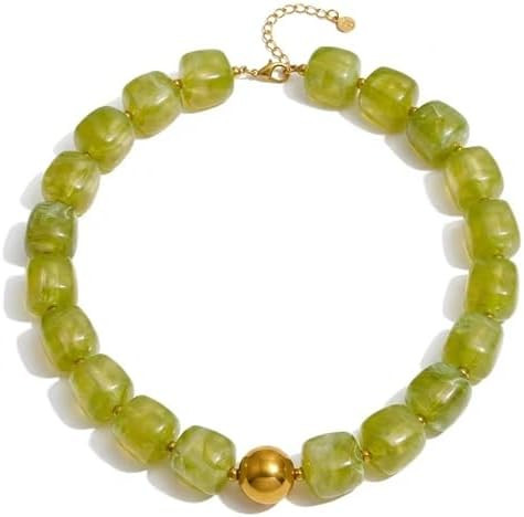 Mchic Colorful Beaded Choker Necklace for Women: Boho Large Square Acrylic Beaded Necklace Stainl... | Amazon (US)