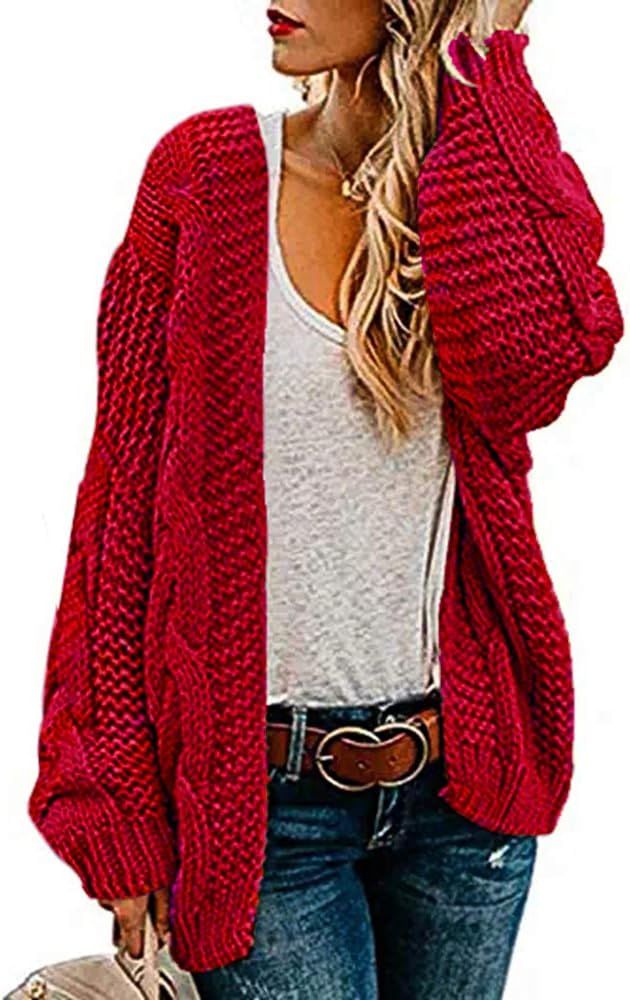 Ferrtye Womens Oversized Chunky Open Front Cardigan Sweaters Cable Knit Long Sleeve Boyfriend Car... | Amazon (US)