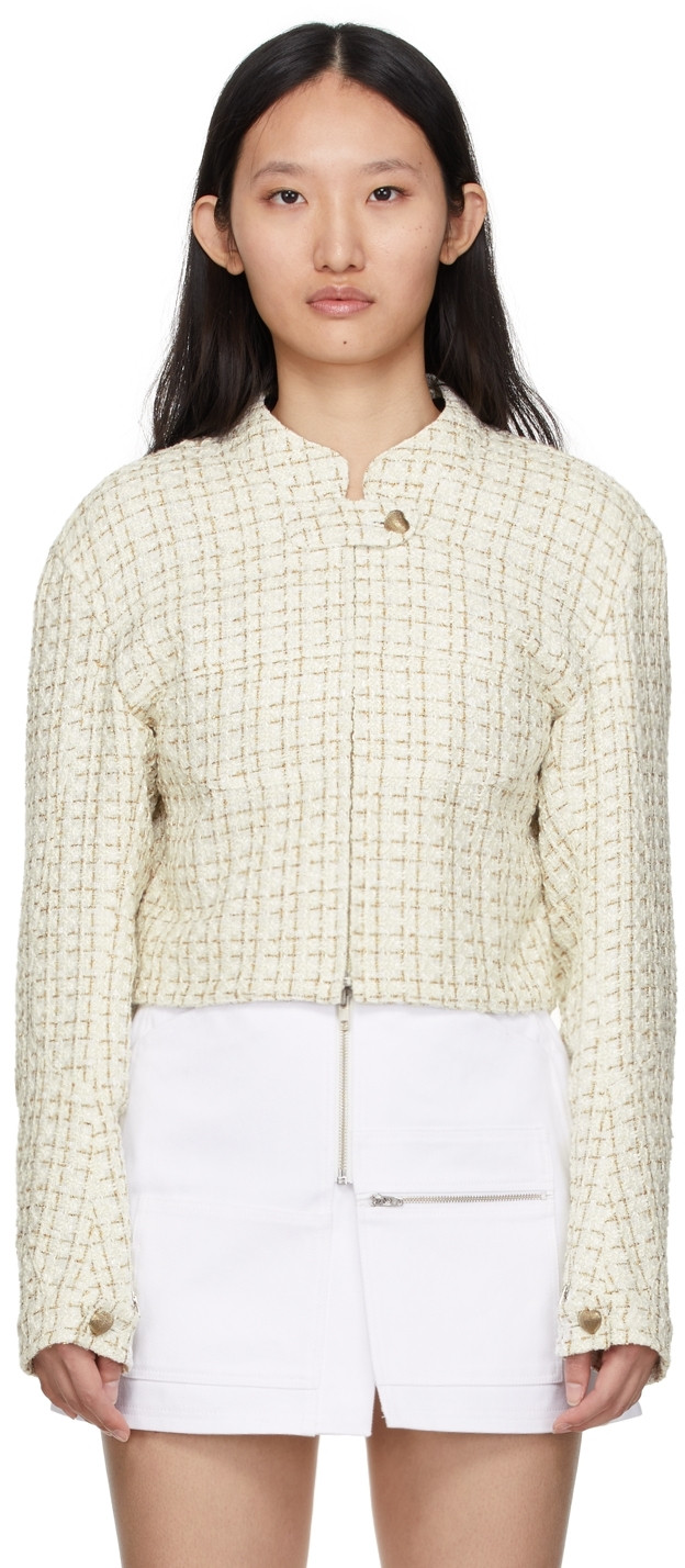 BONBOM Off-White Tweed Moto Jacket | SSENSE
