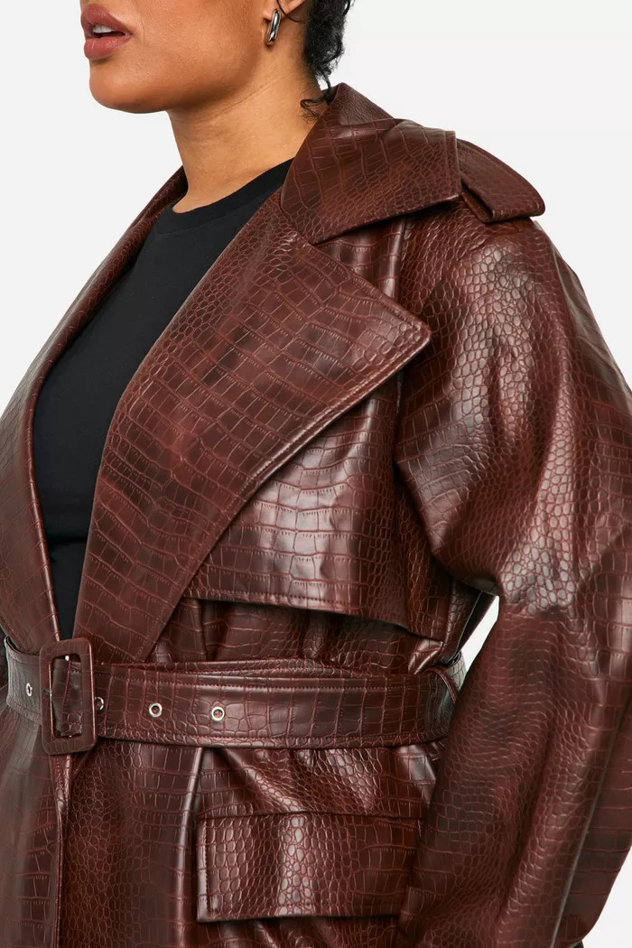 Plus Crocodile Faux Leather Trench Coat | boohoo (US & Canada)