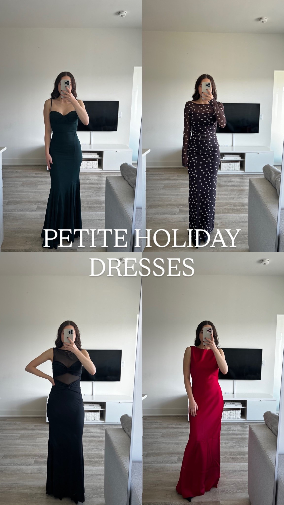 I’m 4’11 with a 23” waist and here are some petite-friendly holiday dresses 🤍🎄

Sizing: I’m wearing a XXS in all the dresses 

The first dress is a maxi dress made from airy and lightweight mesh. It has a sweetheart neckline, underwire and removable padding at cups and adjustable spaghetti straps. It’s very comfortable and stretchy and it is lined. It comes in 5 different colours. 

The second dress is a long sleeve polka dot mesh maxi dress made from stretchy and lightweight mesh. It’s semi sheer, with a boat neck neckline and it has shirring at the waist. The dress is fully lined. The sleeves are a little too long on me, but I love how petite-friendly the length of the dress is. 

The third dress is a twisted maxi dress made from a soft and stretchy body contouring fabric. It’s a slip on style dress, with sheer mesh detailing and a crewneck neckline. It has a twisted detailing at the front and the dress is fully lined. This is the perfect dress for petites. This dress also comes in a burgundy colour.

The last dress is a satin maxi slip dress made from flowy, silky satin. It has a fitted silhouette and a cowl low back. The dress comes in 3 other colours. This dress is too long on me and a bit too oversized but I think if you’re a little taller than me, this could be the perfect fit. 
 

Petite dresses, petite holiday outfit, dynamite clothing, holiday dresses

#LTKcanada #LTKpetite #LTKdresses
