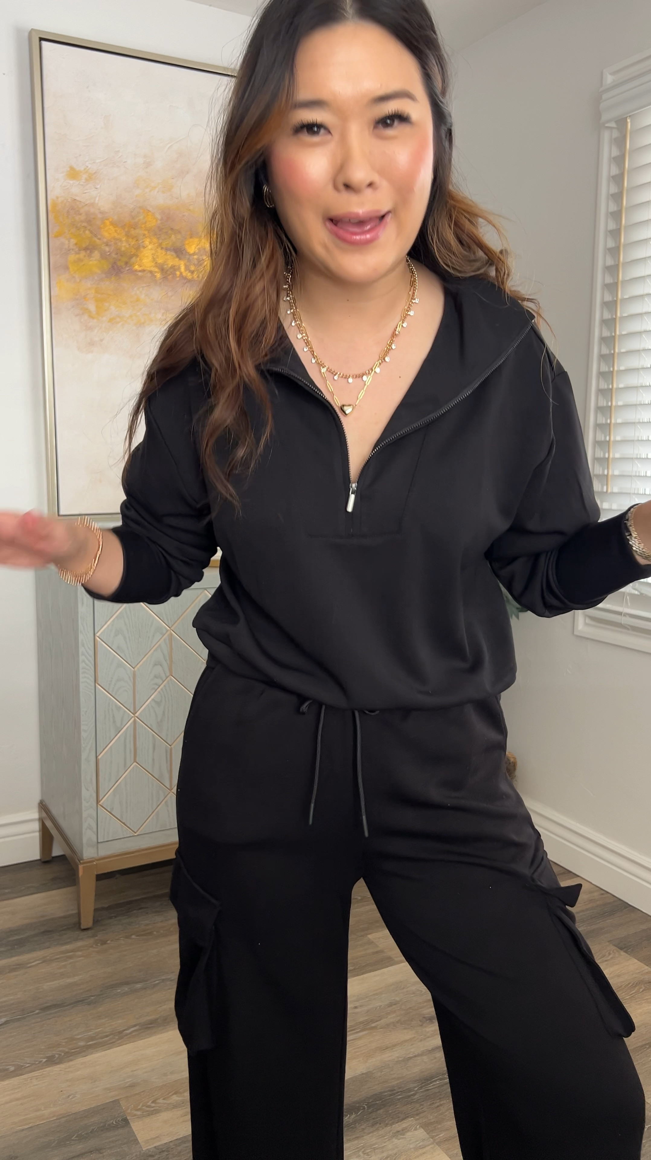 Walmart Scoop Scuba Knit
Half Zip Pullover: Medium
Cargo Pants: Small 