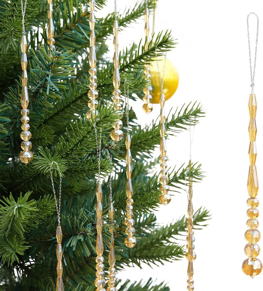 12pcs Crystal Icicle Christmas Tree Ornaments, Glass Beads Hanging Chandelier Pendants for Christ... | Amazon (US)