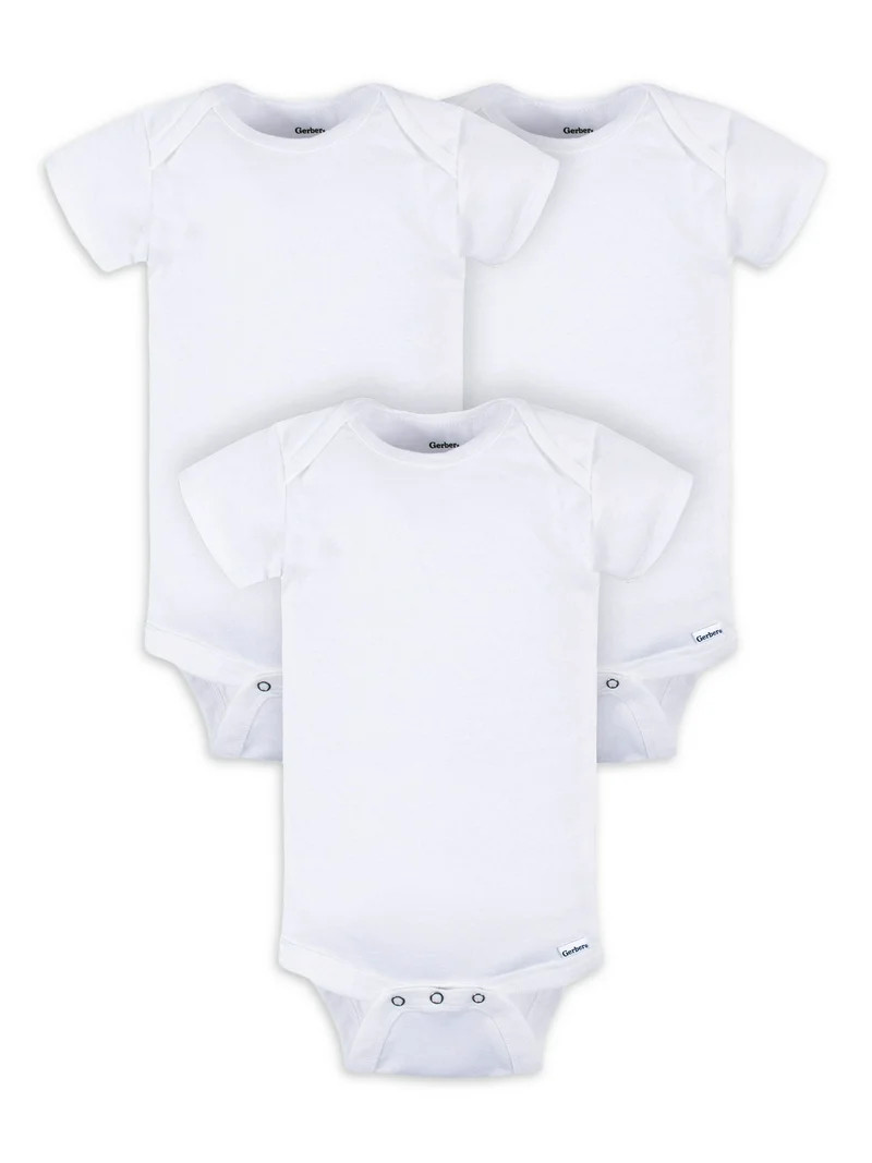 Gerber Baby Boy or Girl Unisex White Short Sleeve Cotton Bodysuit, 3-Pack, Sizes Preemie - 24 Mon... | Walmart (US)
