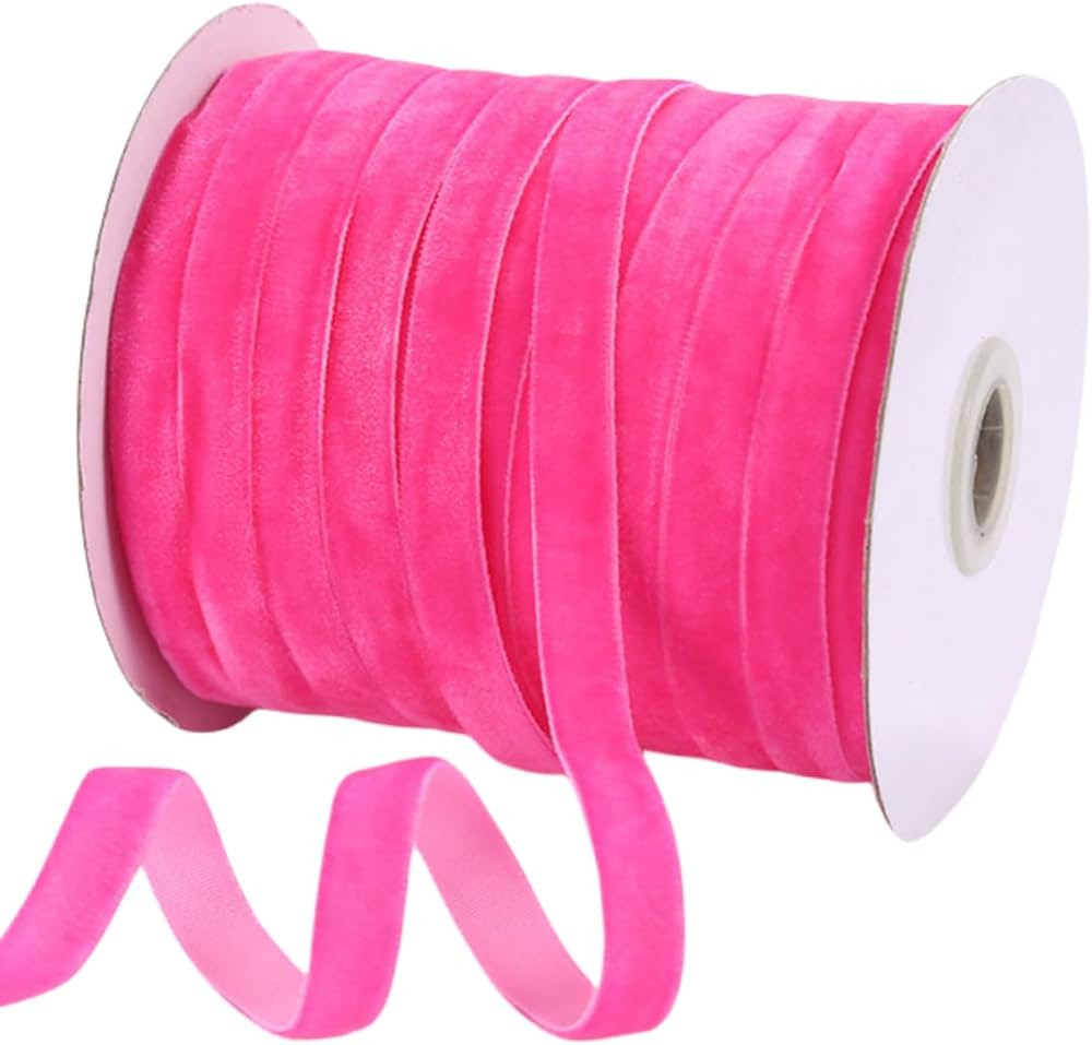 Abbaoww 50 Yards Vintage Hot Pink Velvet Ribbon 3/8 Inch for Gift Wrapping Wedding Decoration DIY... | Amazon (US)