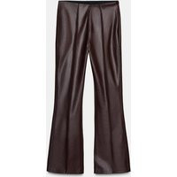 Zara - Faux Leather Mini Flare Leggings - Women - Brown - Women | Zara US