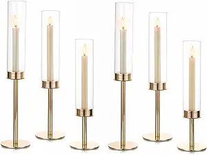 Hewory Gold Candle Holders Hurricane Candlestick Holders, 6Pcs Candle Stick Candle Holder Candela... | Amazon (US)