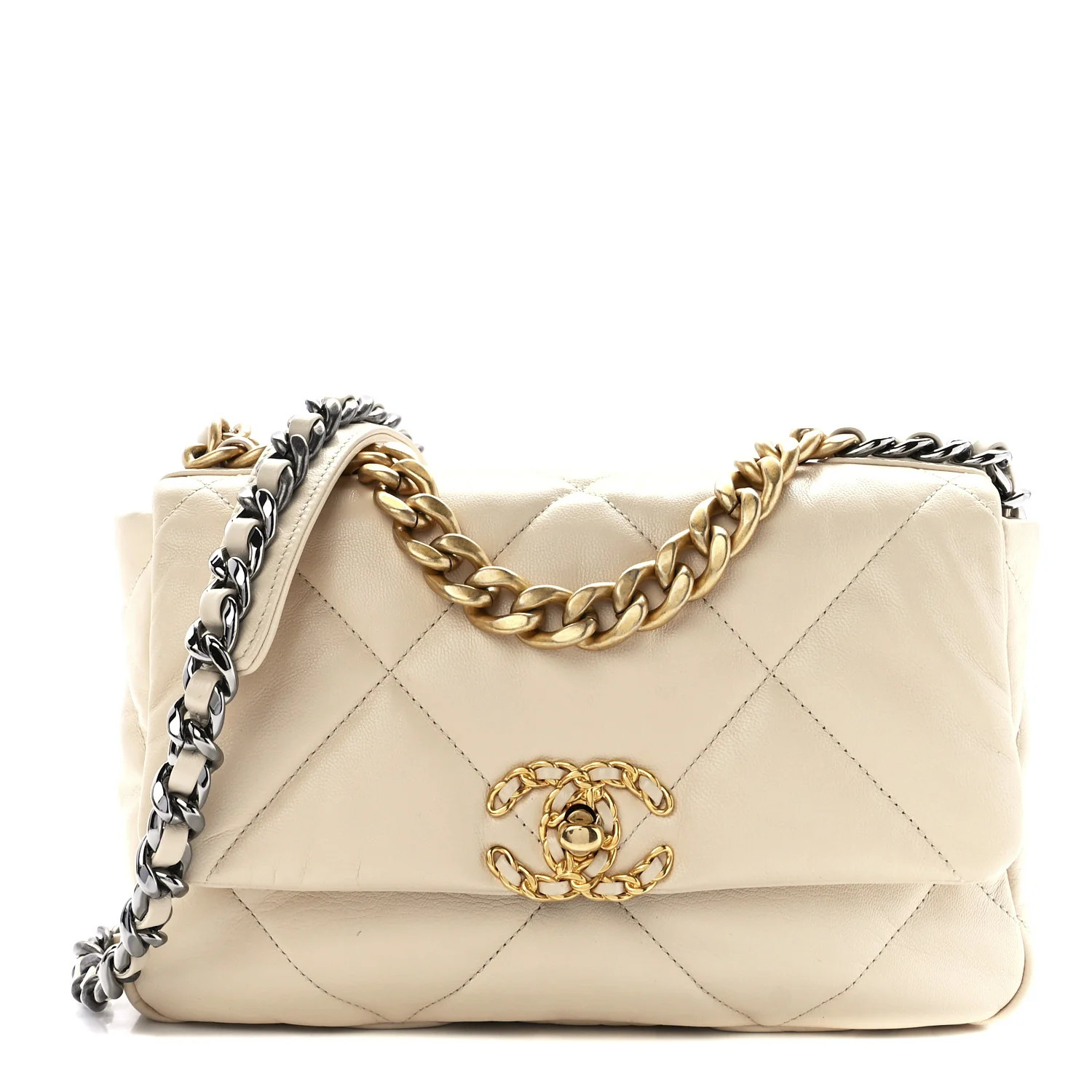 Lambskin Quilted Medium Chanel 19 Flap Light Beige | FASHIONPHILE (US)