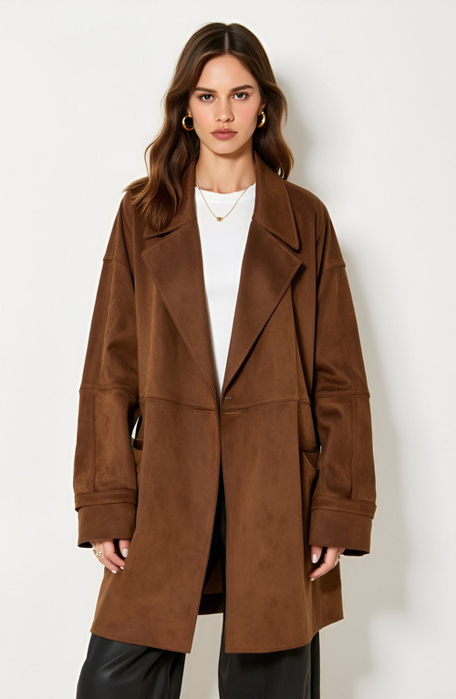 Modenaire Oversized Faux Suede Coat with Wide Lapels and Side Pockets in Brown at Nordstrom, Size Small | Nordstrom