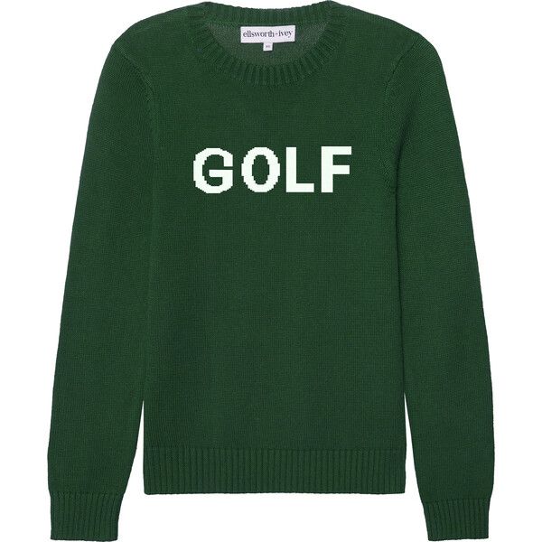 Women's Golf Ribbed Neck Long Sleeve Sweater, Green & White | Maisonette