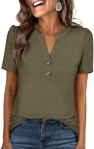 ANRABESS Womens Tops Business Casual 2026 Spring Short Sleeve Henley V Neck Shirts Dressy Work Bl... | Amazon (US)