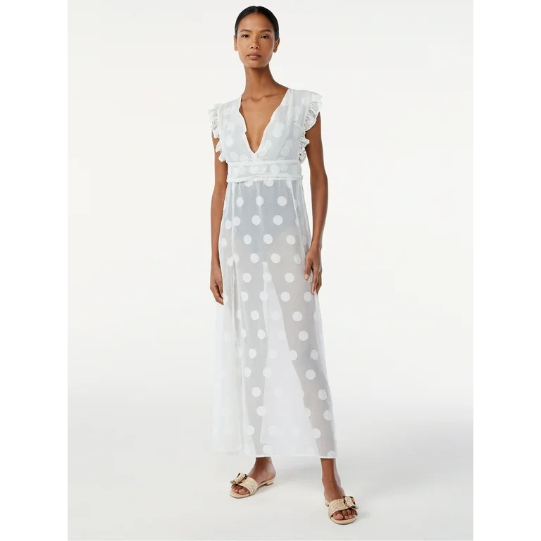 Scoop Women's Ruffled Maxi Cover Up Dress with Side Slits | Walmart (US)