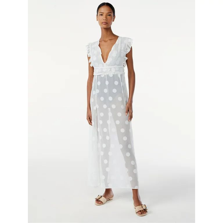 Scoop Women's Ruffled Maxi Cover Up Dress with Side Slits | Walmart (US)