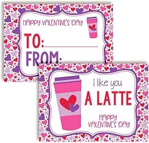 I Like You A Lot Funny Coffee Latte Themed Valentine's Day Cards for Kids to give to Friends & Cl... | Amazon (US)