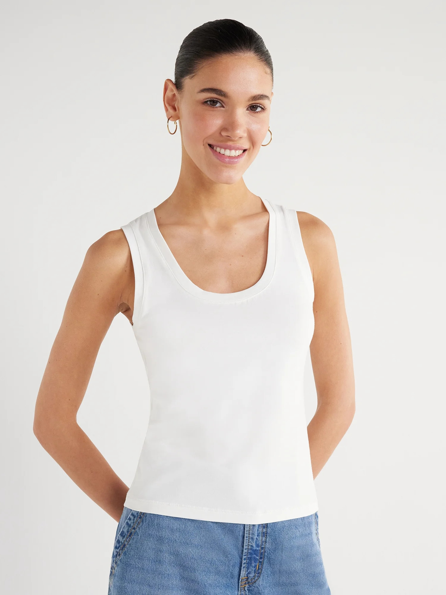 Scoop Women’s Ultimate Cotton Jersey Fitted Baby Tank Top, Sizes XS-XXL | Walmart (US)