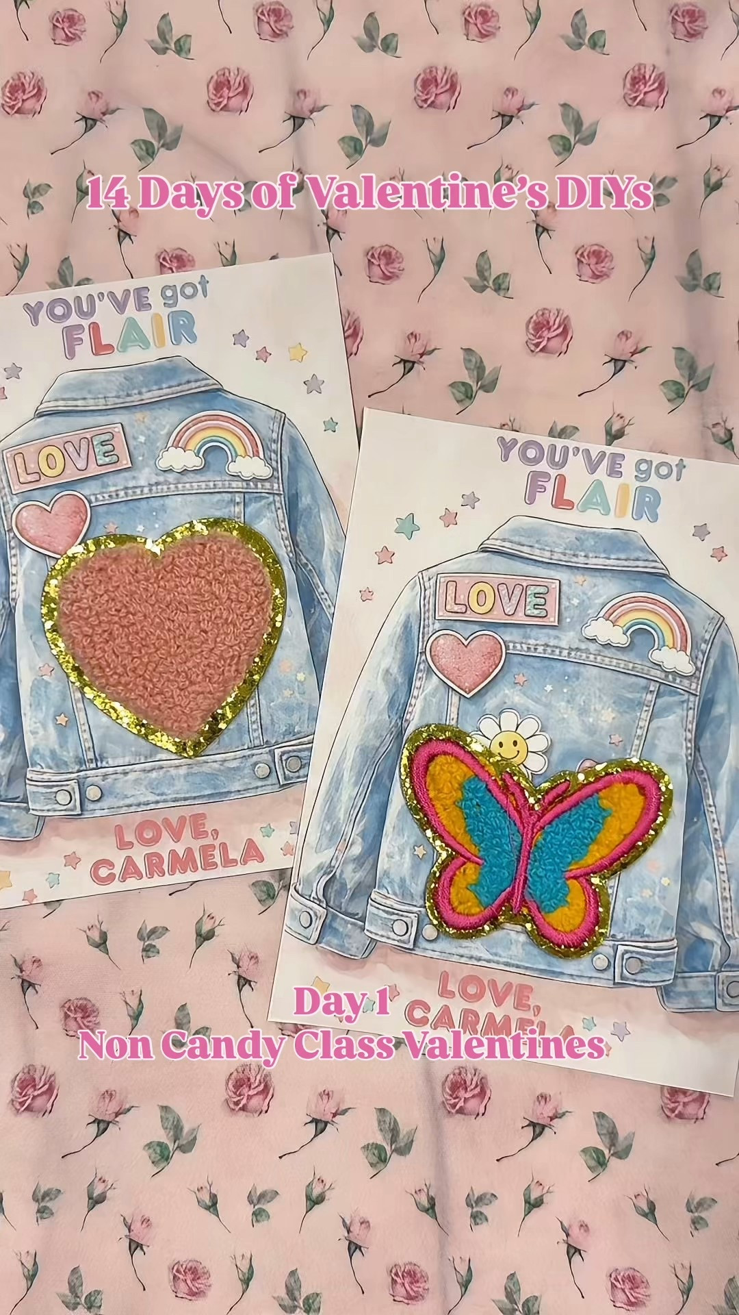 14 Days of Valentines DIYs 💌 starting day one with the cutest idea for non candy class Valentines. I found the cutest little adhesive patches and made a printable on Canva. 

Send me a DM and I’ll send you the link to the printable  🎀🌈❤️🦋