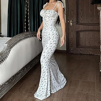 Women Backless Maxi Dress Sexy Sleeveless Spaghetti Strap Floral Bodycon Maxi Dress Cocktail Part... | Amazon (US)