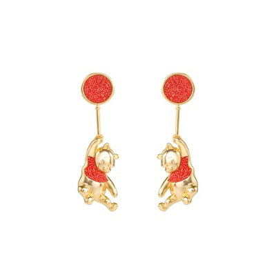 Disney Womens Winnie the Pooh Gold Plated Red Glitter Balloon Swinging Earrings | Target