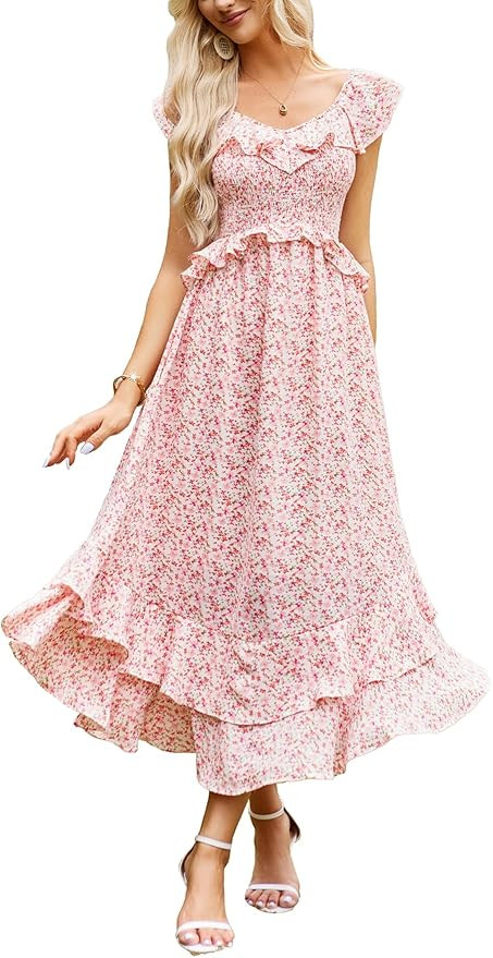 GRACE KARIN Women's 2024 Summer Casual Flowy Floral Sleeveless Dress Ruffle V Neck Layered Long B... | Amazon (US)