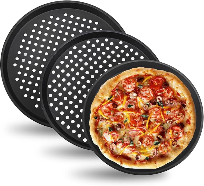 3 PCS Nonstick Pizza Pan with Holes,10/11/12 In Perforated Carbon Steel Pizza Tray for Oven, Roun... | Amazon (US)