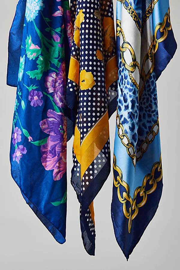 Vintage & ReMADE by UO Vintage By UO Large Square Printed Bandana Scarf in Cool Tones, Women's at Urban Outfitters | Urban Outfitters (US and RoW)