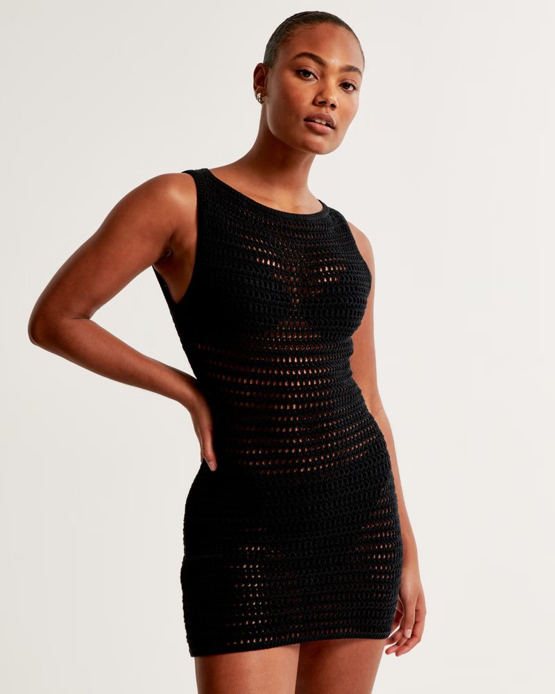 Crochet-Style Shell Mini Dress Coverup | Abercrombie & Fitch (US)
