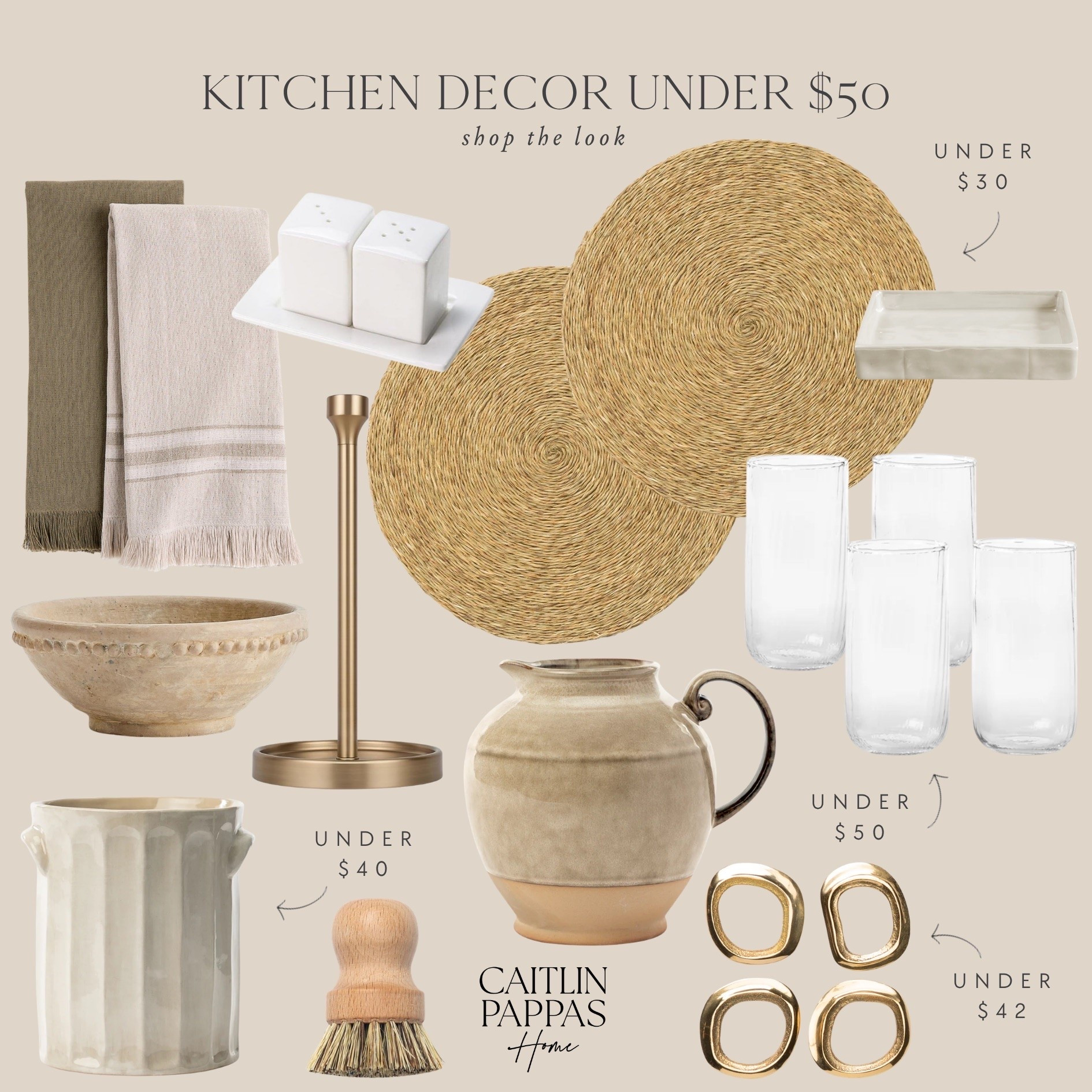 Kitchen decor under $50! 😍 The prettiest neutral finds for a cozy, curated, neutral kitchen.