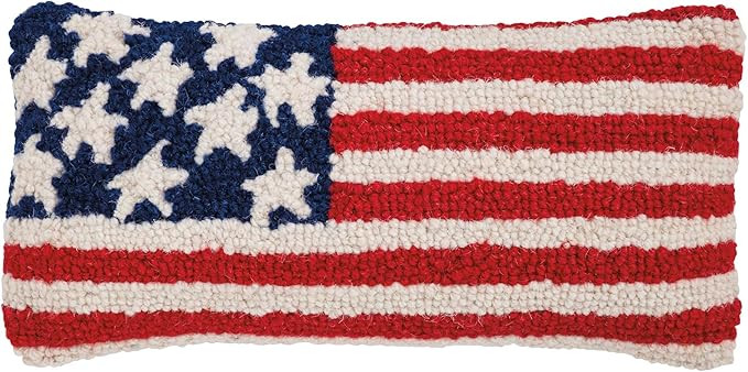 Mud Pie Ameican Flag Hook Wool Decorative Pillow, 6" x 12" | Amazon (US)