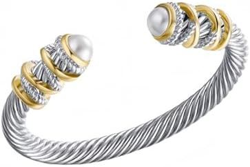 Decpro Antique Twisted Cable Bracelet with Composite Shell Pearl Inlay Alloy Cuff Bracelet for Wo... | Amazon (US)