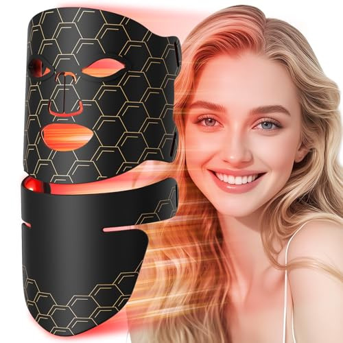 Red Light Therapy for Face,LED Face Mask Light Therapy with Neck Device,240 Light Beads,Remoter Rechargeable,Infrared Red Light Therapy Mask for Home Working Travel Yoga Sleep (Midnight Black) | Amazon (US)