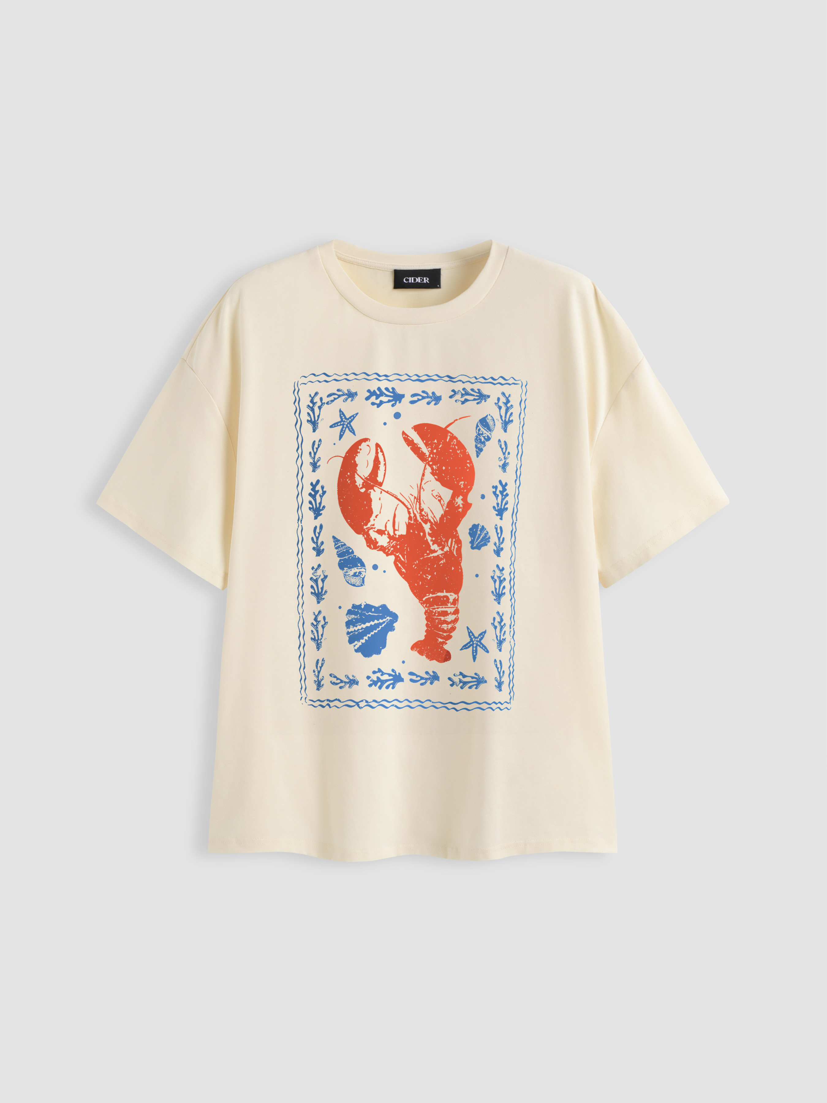 Jersey Oversized Lobster Graphic Tee For Daily Casual | Cider