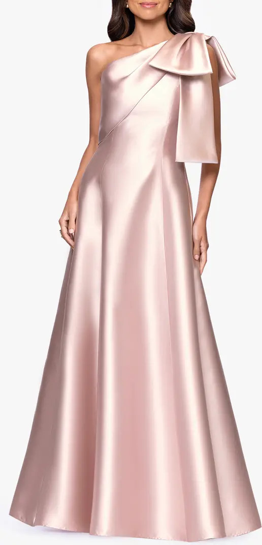Bow Detail One-Shoulder Mikado Fit & Flare Gown | Nordstrom