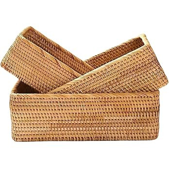 Rattan Storage Baskets, Wicker Baskets for Organizing, Hand Woven Fruit Basket, Decorative Basket... | Amazon (US)