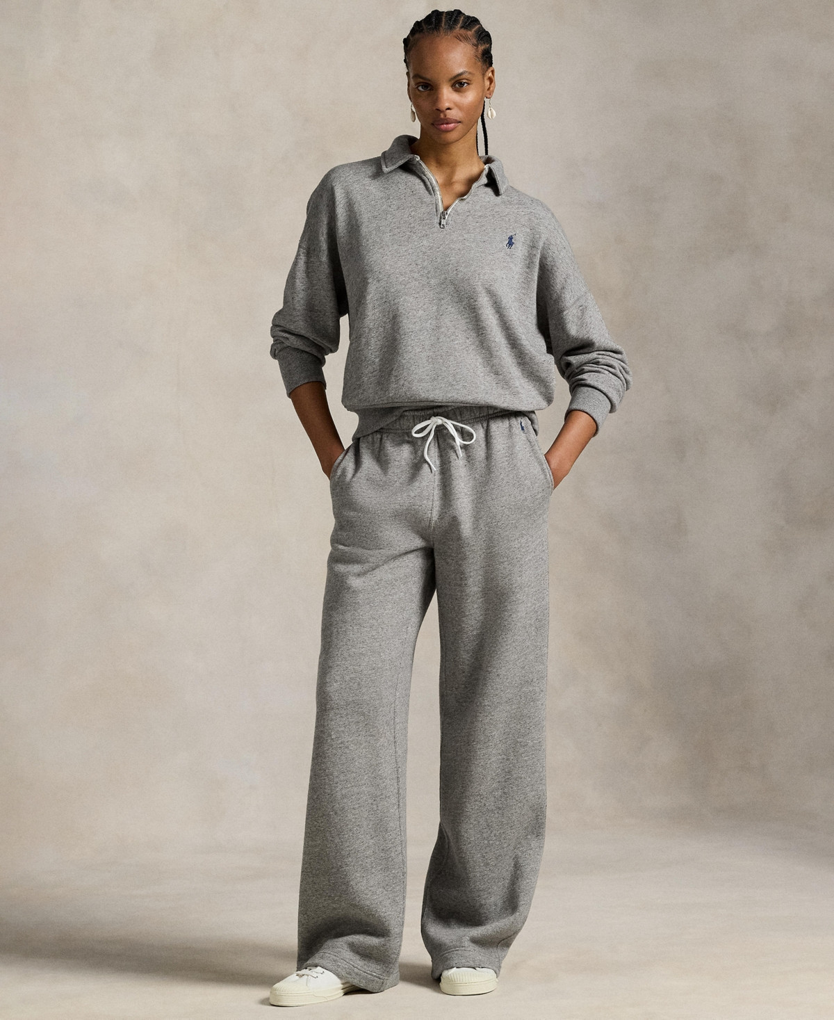 Polo Ralph Lauren Women's Drawstring Fleece Wide-Leg Sweatpant - Dark Vintage Heather | Macy's