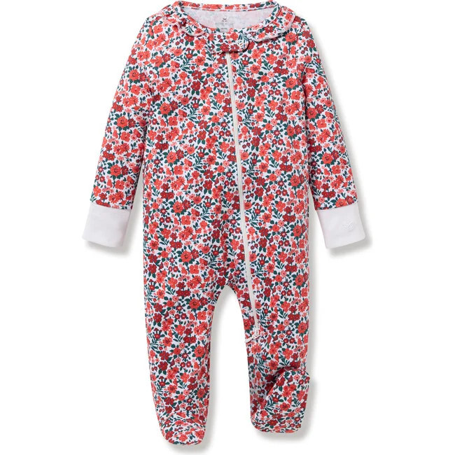 Petite Plume | Pima Cotton Footie, Fleurs des Bois (Red, Size 3-6M) | Maisonette | Maisonette