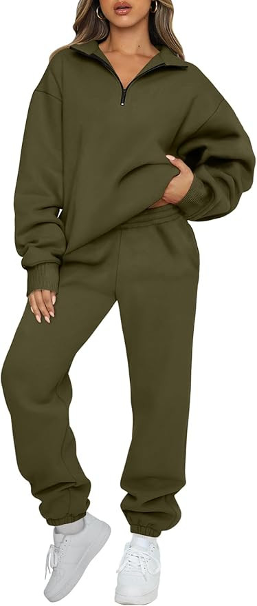 AUTOMET Women's Sweatsuits 2 Piece Outfits Long Sleeve Half Zip Pullover and Baggy Sweatpants wit... | Amazon (US)