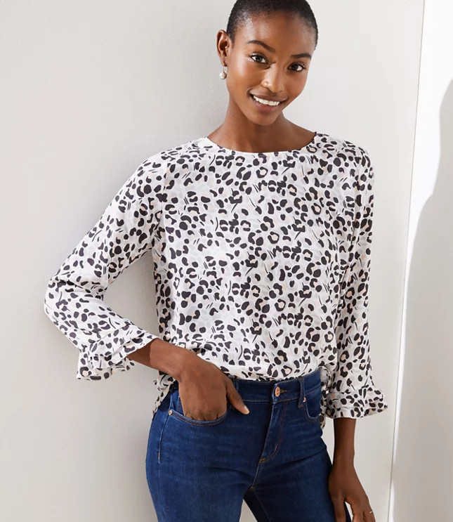 Spotted Double Ruffle Cuff Blouse | LOFT | LOFT