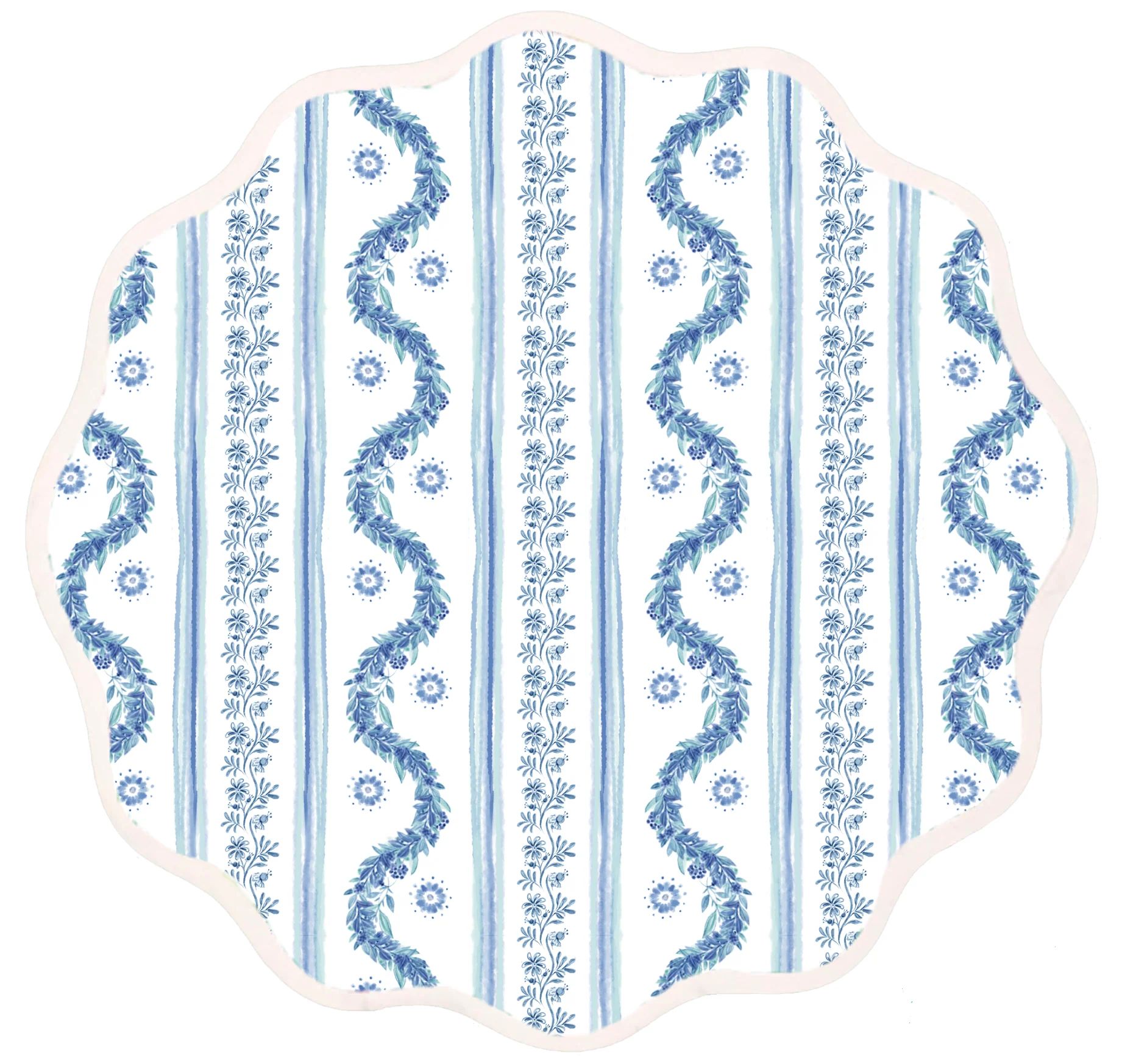 Round Scalloped Placemat | Boxwood Garden-Delft Blue | Fenwick Fields, LLC