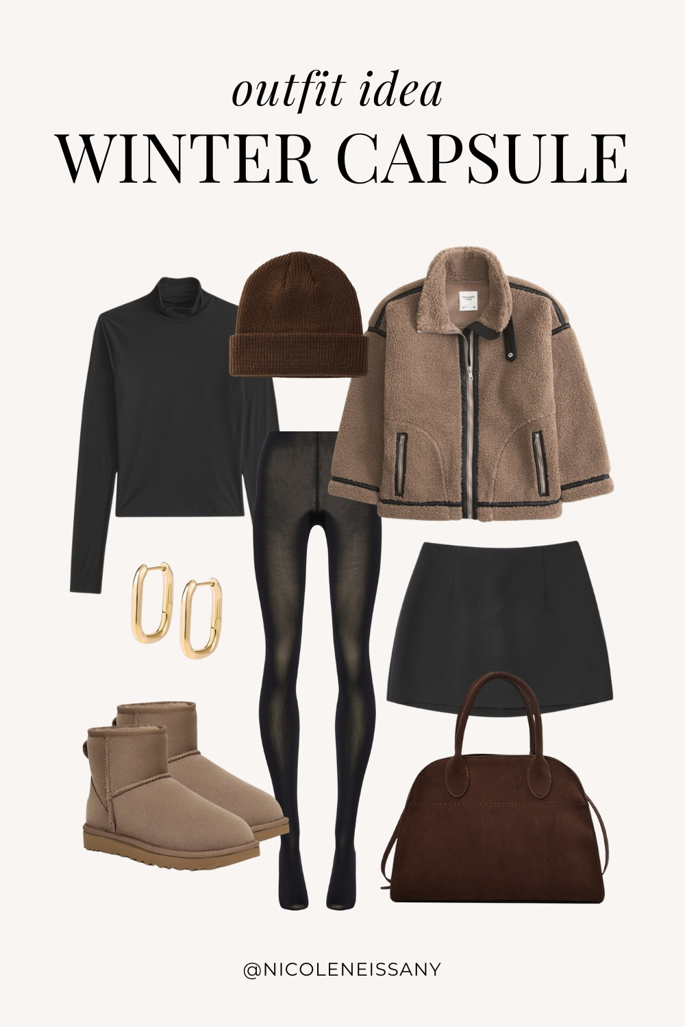 Winter Capsule Wardrobe Outfit Idea | winter capsule outfit, winter outfit, winter outfits, winter style, winter fashion, winter 2024 fashion, winter outfits 2024, winter trends 2024, winter outfit inspo, winter outfit inspiration, winter capsule wardrobe essentials, winter wardrobe essentials, winter closet essentials, winter essentials, winter basics, winter must haves, neutral capsule wardrobe, neutral outfit, neutral fashion, casual outfit, casual date night outfit, elevated casual outfit, brunch outfit, everyday outfit, work outfit, lazy day outfit, Abercrombie, Amazon Fashion, Revolve, Lulus, Nordstrom, H&M, Mango // winter jacket, sherpa jacket, shearling jacket, turtleneck top, fleece lined tights, mini skirt, ugg boots, uggs, gold square hoop earrings, brown suede tote bag, suede bag, brown beanie, winter beanie

#LTKSeasonal #LTKShoeCrush #LTKItBag #LTKStyleTip #LTKFindsUnder50 #LTKFindsUnder100 #LTKTravel #LTKHome #LTKParties #LTKSaleAlert  

 