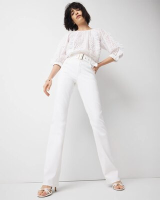Women's Extra High-Rise Belted Skinny Flare Jeans in White size 18 | White House Black Market | White House Black Market