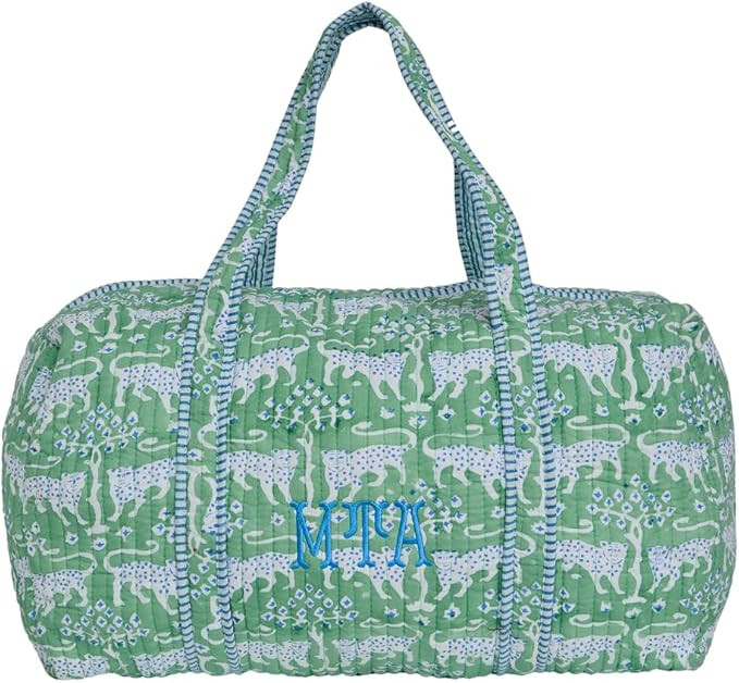 Monogrammed Quilted Duffel Bag for Women Personalized Cotton Travel Bag Floral Weekender Overnigh... | Amazon (US)