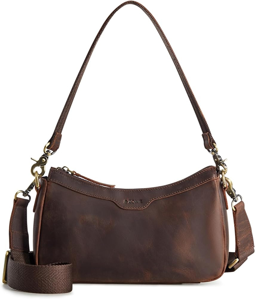 S-ZONE Leather Shoulder Bag for Women Small Crossbody Bags Hobo Purses with 2 Straps | Amazon (US)